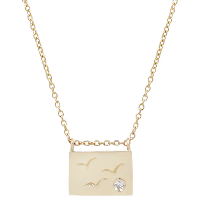 Aili 14K Birds Postcard Charm Necklace