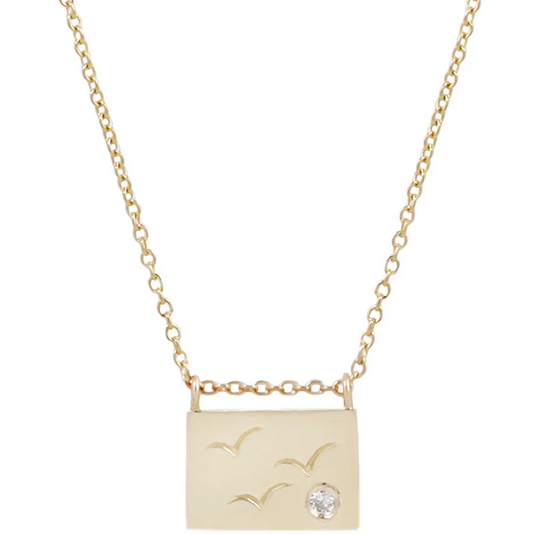 Aili 14K Birds Postcard Charm Necklace