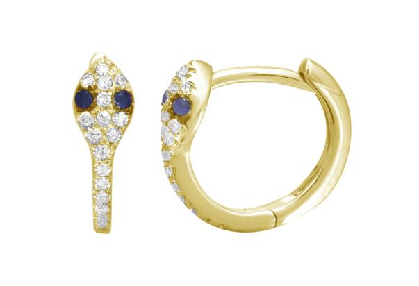 14kt Diamond and Gemstone Snake Huggie Hoop Earrings