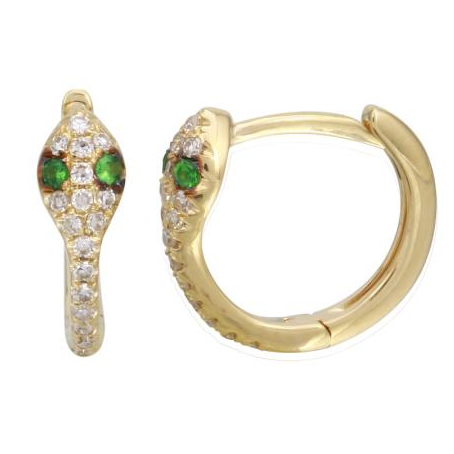 14kt Diamond and Gemstone Snake Huggie Hoop Earrings