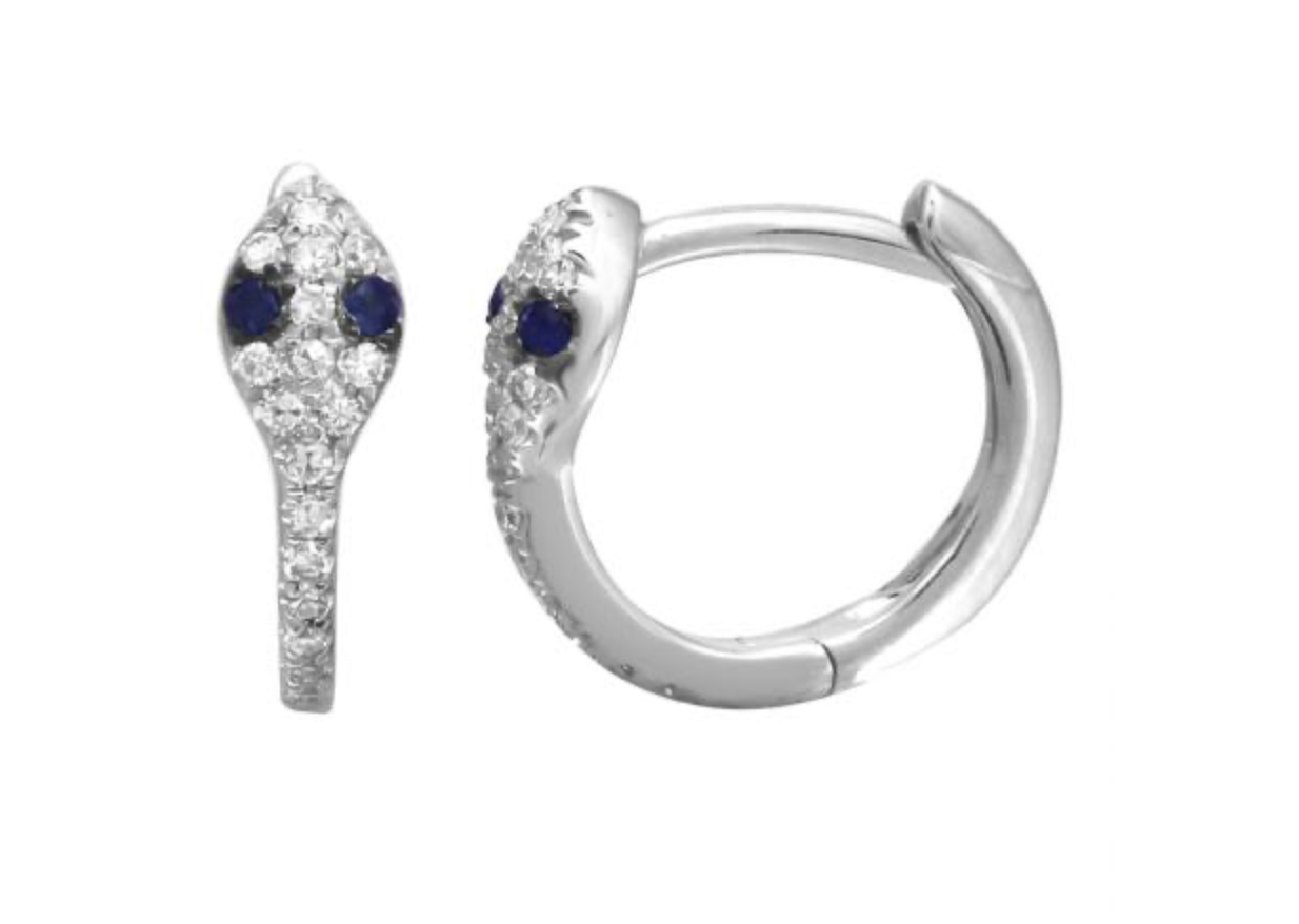 14kt Diamond and Gemstone Snake Huggie Hoop Earrings