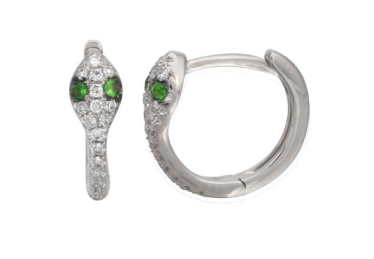 14kt Diamond and Gemstone Snake Huggie Hoop Earrings