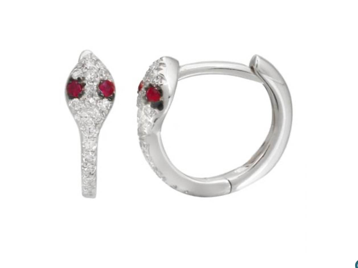 14kt Diamond and Gemstone Snake Huggie Hoop Earrings