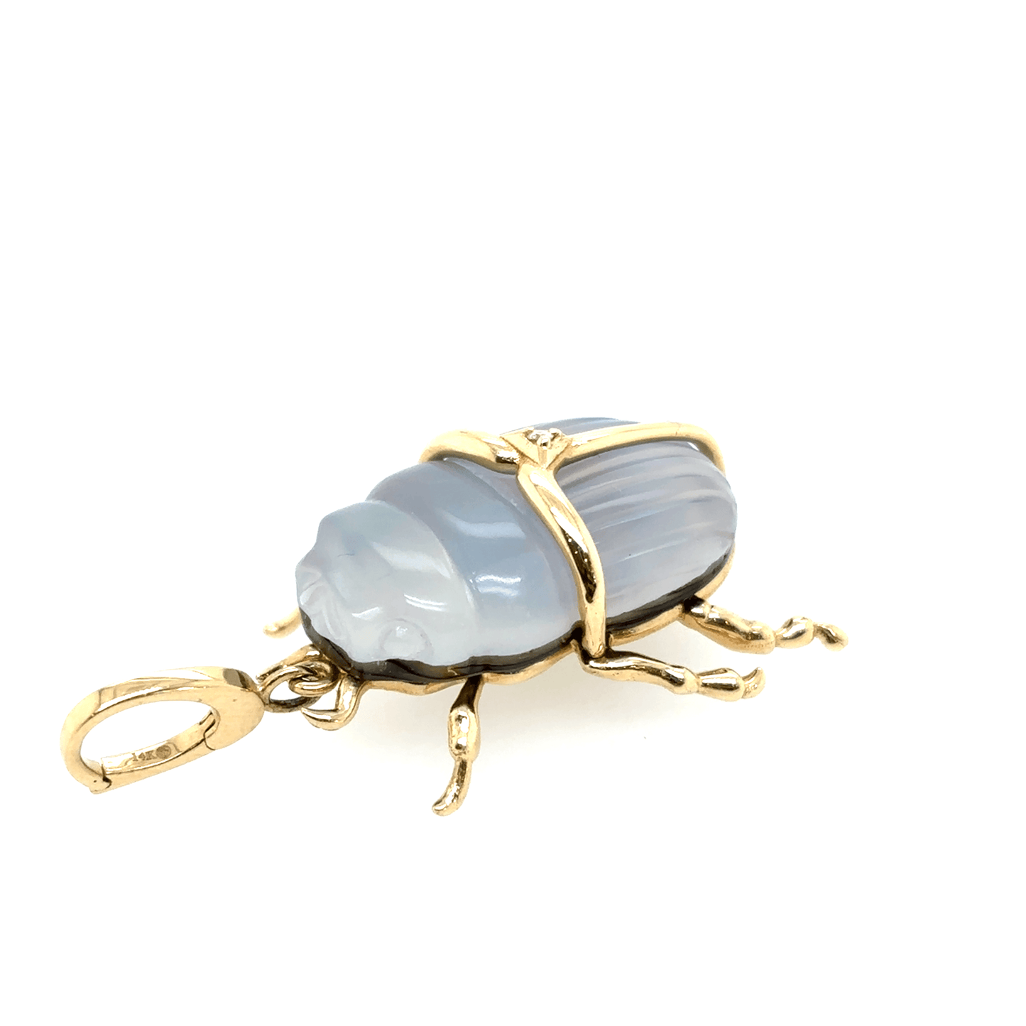 Maura Green Luminescent Scarab Beetle Charm Carved Chalcedony 14KY