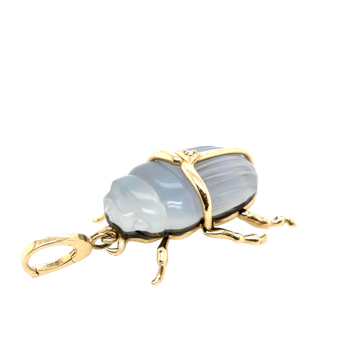 Maura Green 14KT Luminescent Scarab Beetle Charm of Carved Chalcedony