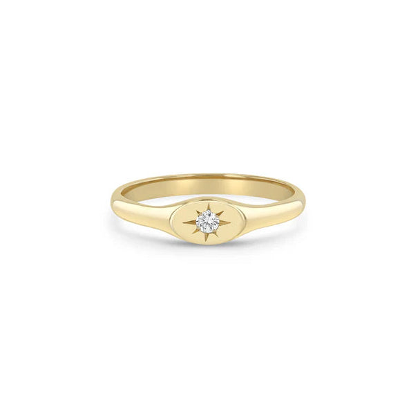 Zoë Chicco 14kt Star Set Diamond Oval Signet Ring