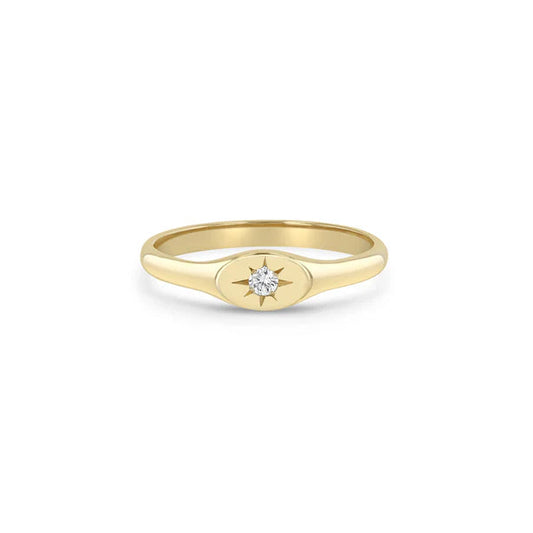 Zoë Chicco 14kt Star Set Diamond Oval Signet Ring
