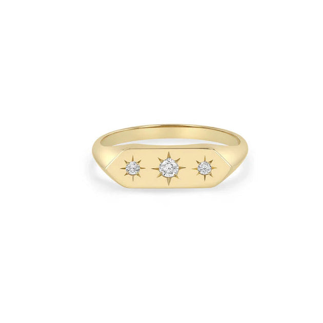 Zoë Chicco 14kt Graduated Star Set Diamonds Hexagonal Signet Ring