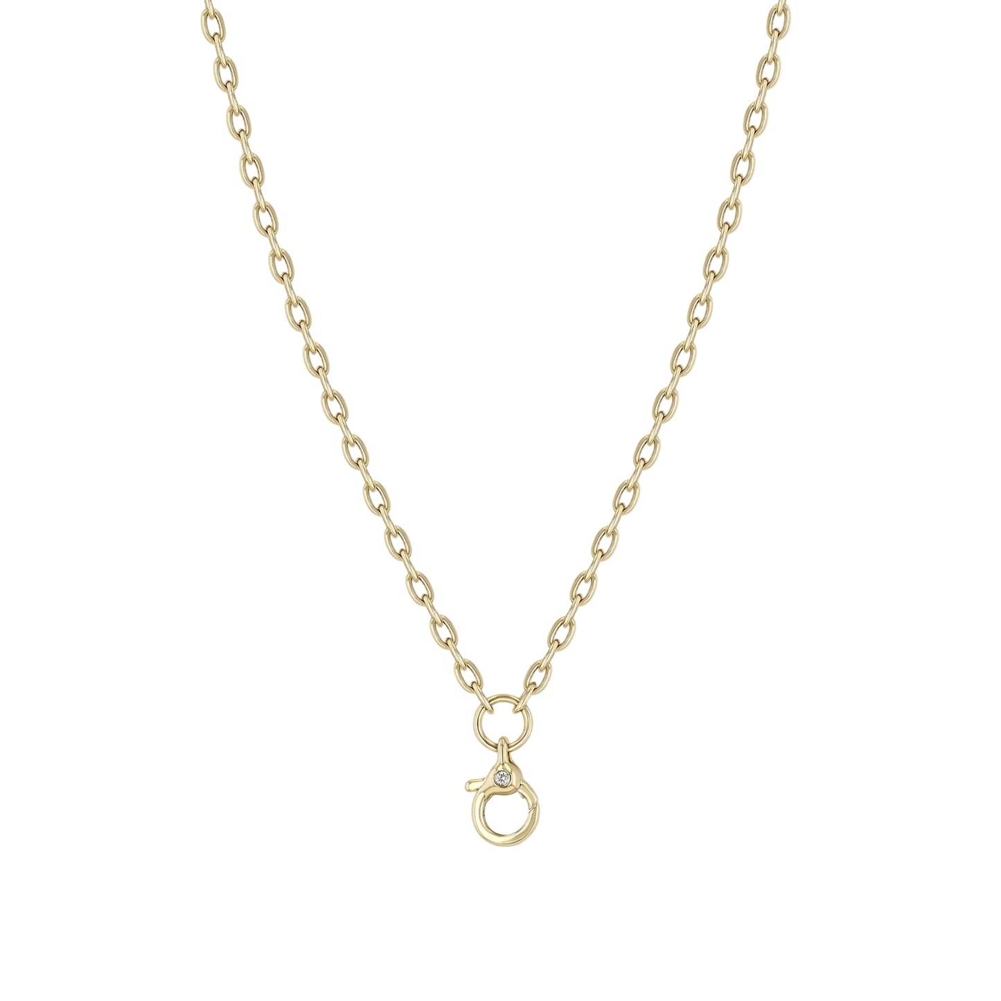 Zoë Chicco 14k Diamond Clasp Drop Oval Chain Link Necklace