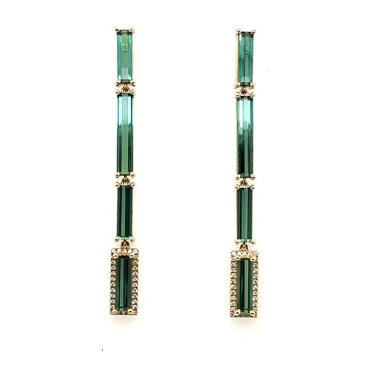 14k Green Tourmaline and Diamond Drop Statement Earrings