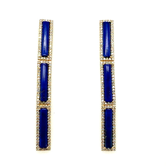 18k Lapis and Diamond Drop Statement Earrings