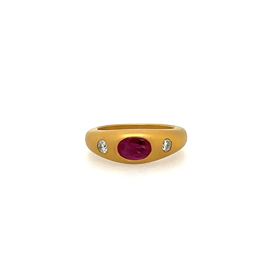 14kt Ruby and Diamond Ring in Matte Gold