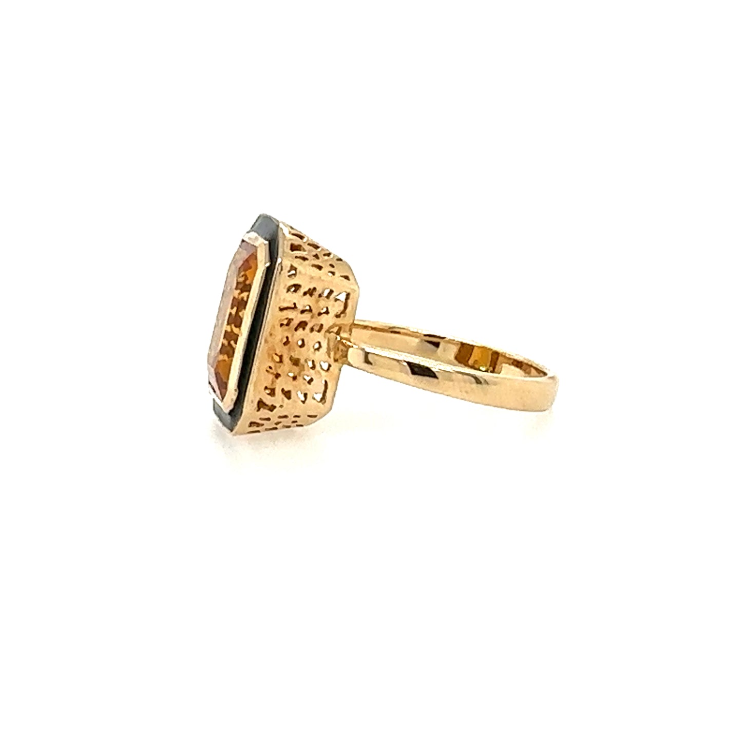 14kt Bezel-Set Citrine and Enamel Ring