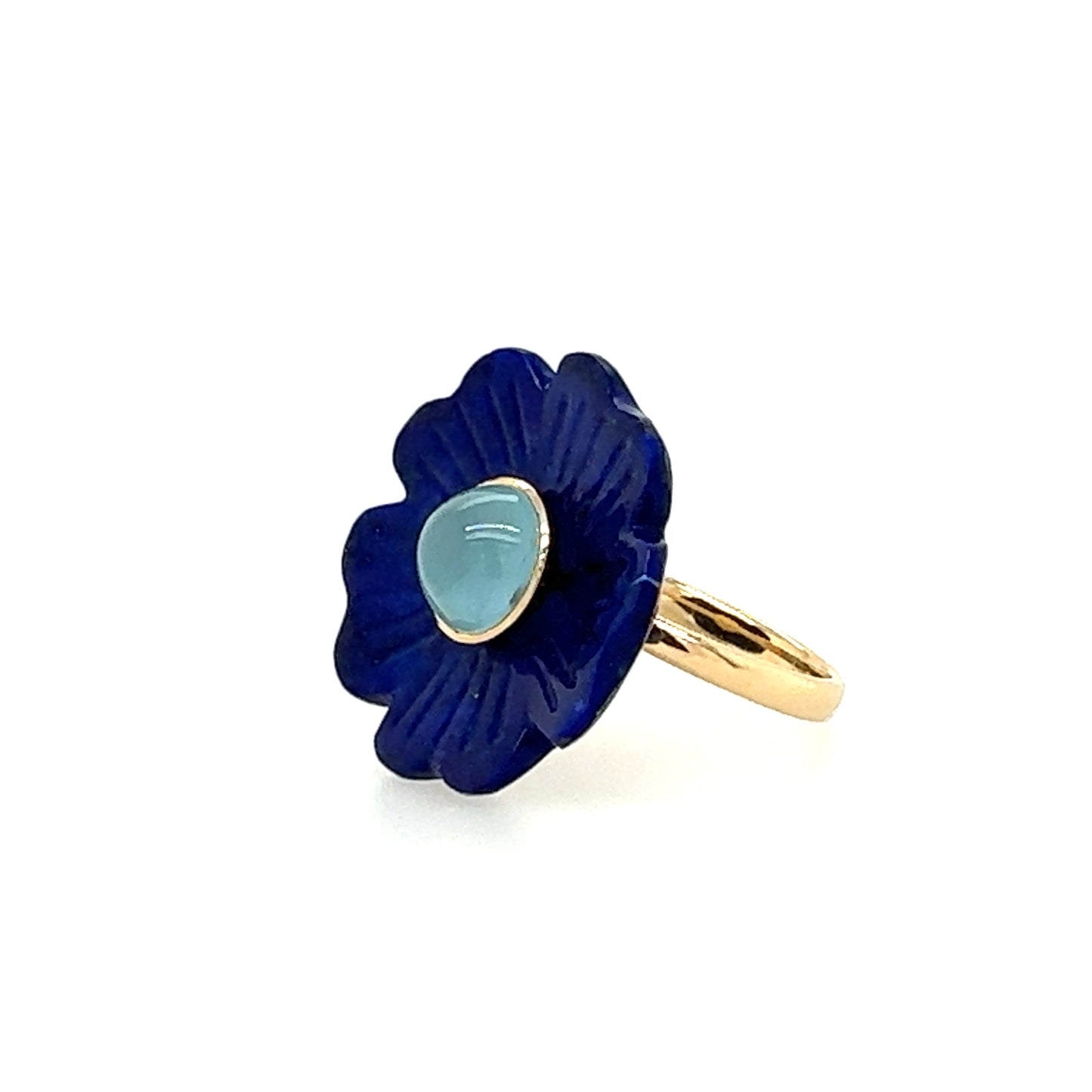 14k Lapis and Aquamarine Flower Ring