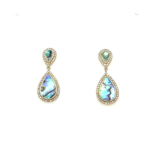 14kt Abalone and Diamond Drop Earrings