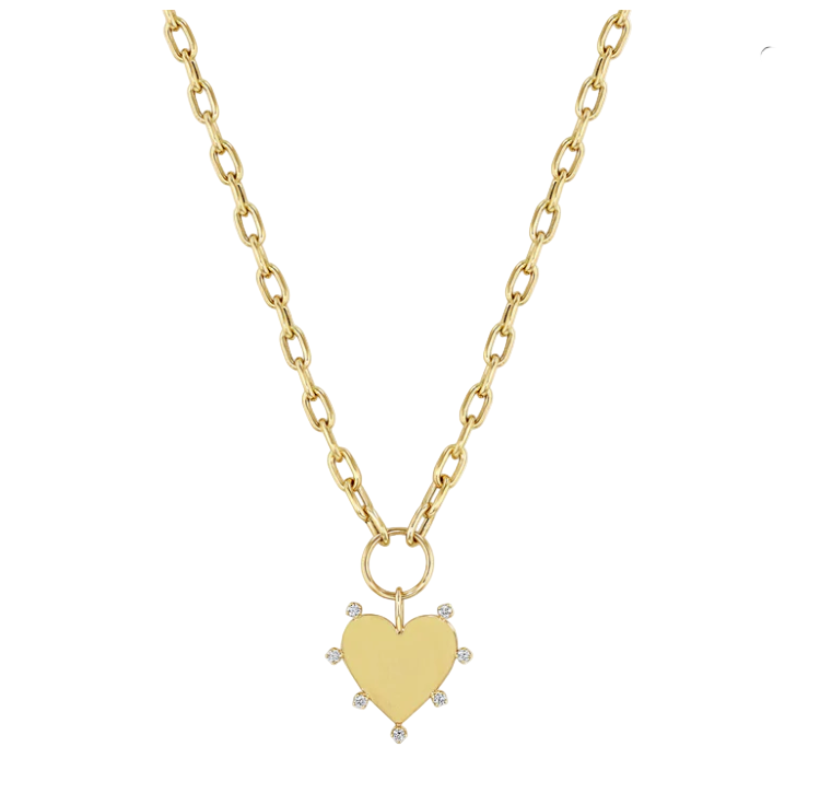 Zoë Chicco 14k 7 Prong Diamond Heart Pendant on Medium Paper Clip Chain