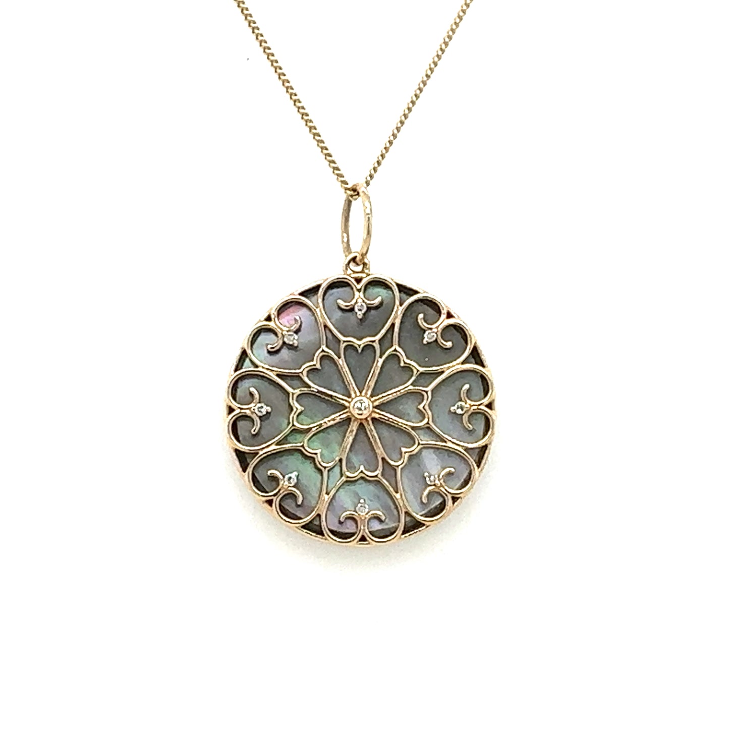 14kt Mother-of-Pearl and Diamond Filigree Charm
