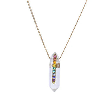 Pascale Monvoisin 9KT Rose Gold Rainbow Sapphire Quartz Point Necklace