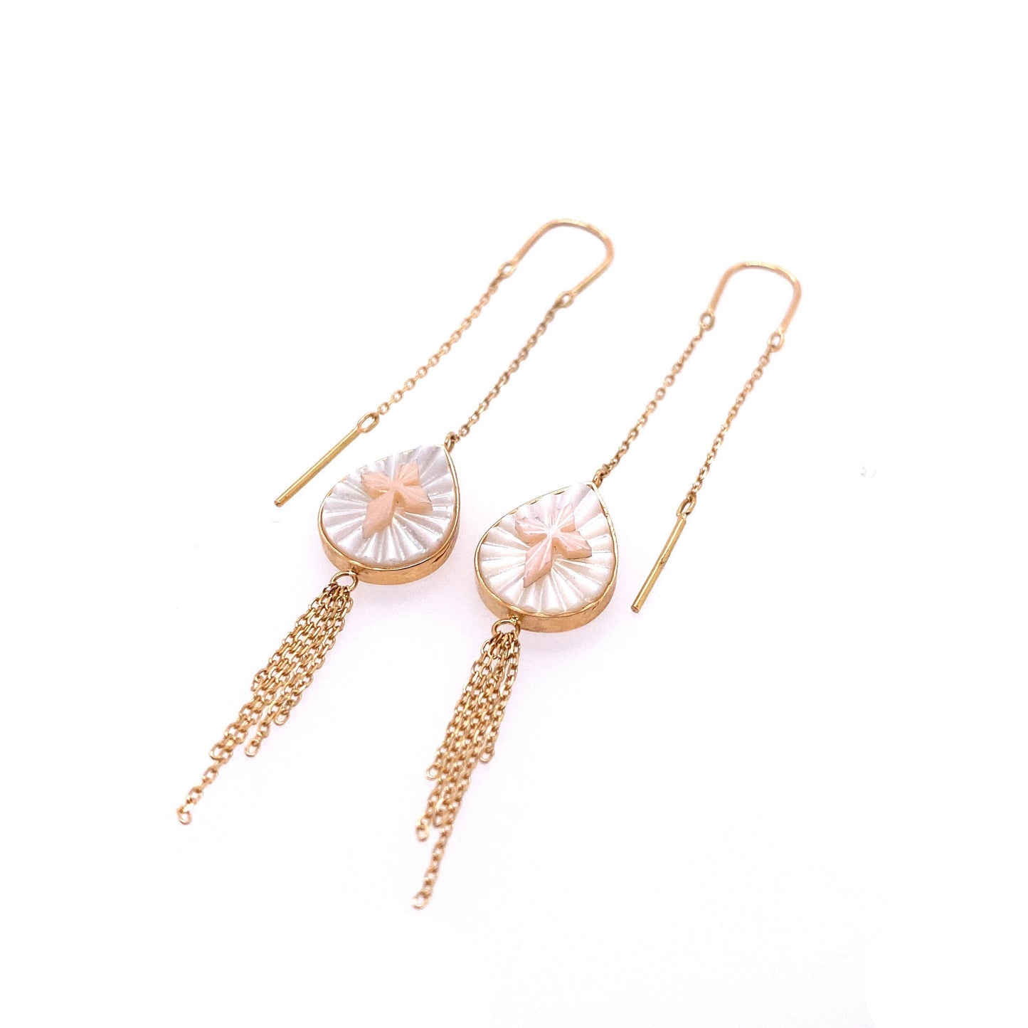 Perry De La Rosa 18kt Yellow Gold Mother of Pearl Cross Threader Earrings