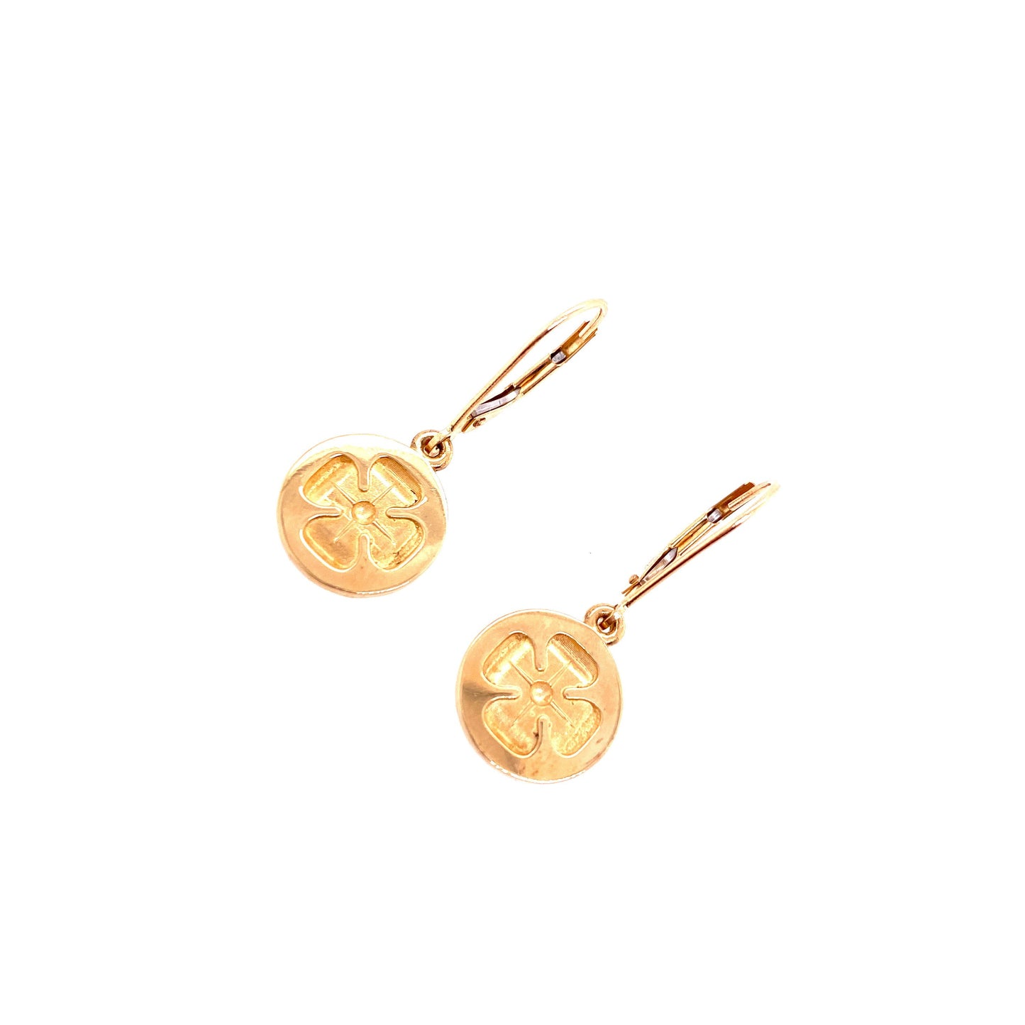 Exclusive 14kt Yellow Gold Ornate Clover Disc Earrings