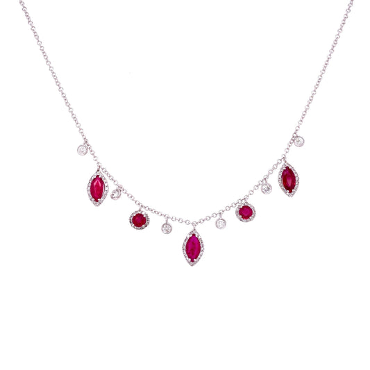 Meira T 14kt White Gold Ruby and Diamond Charm Necklace