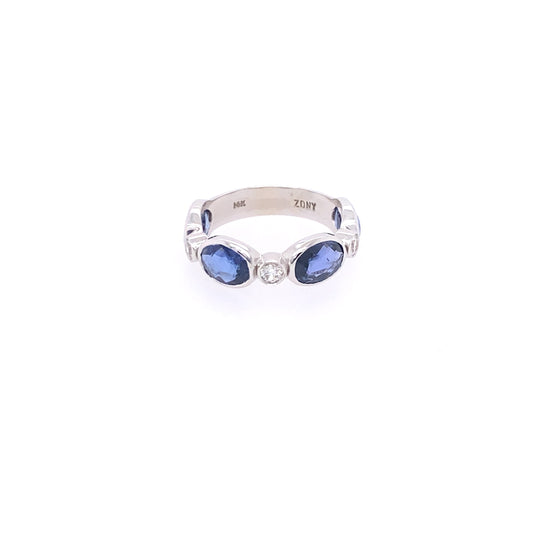 14kt White Gold Oval Sapphire and Diamond Band