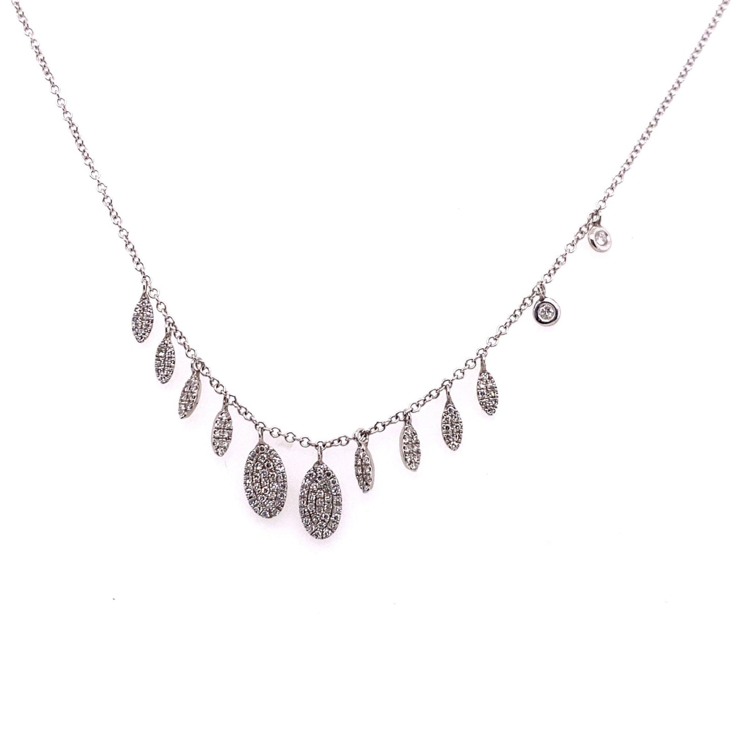 Meira T 14kt White Gold Diamond Disc Fringe Charm Necklace
