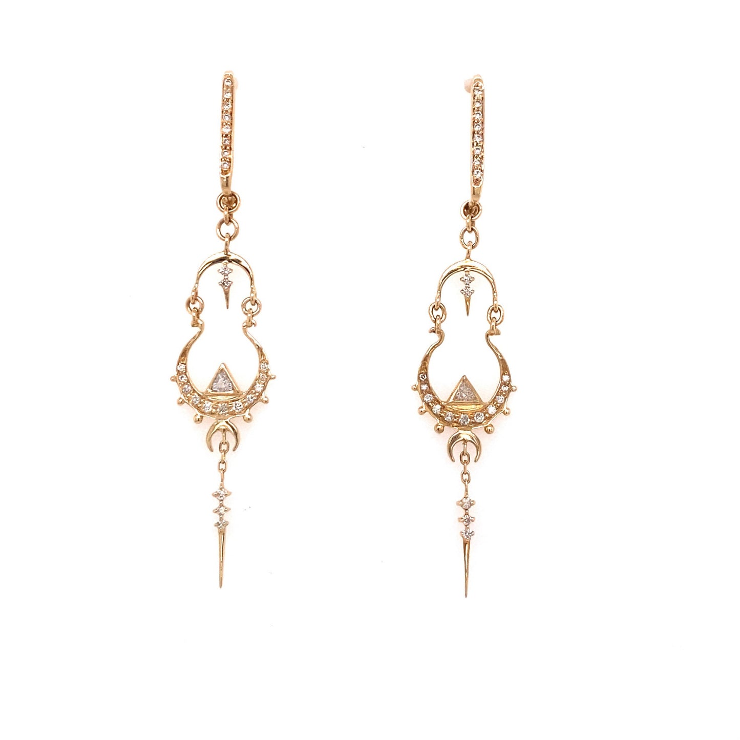 Celine Daoust 14k Triangle Diamonds Mandala Long Earrings
