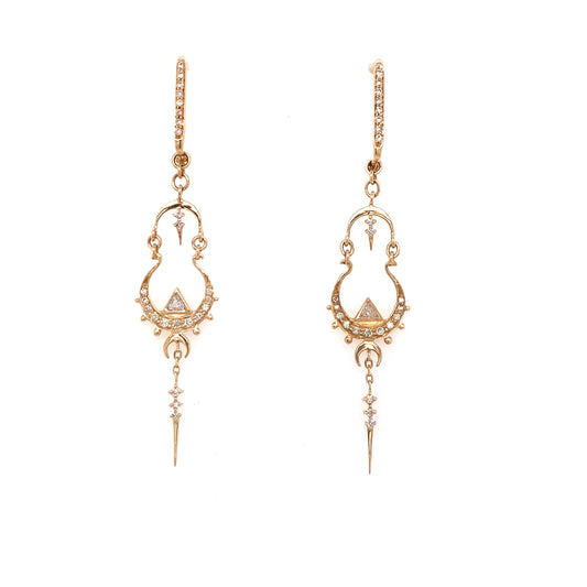 Celine Daoust 14k Triangle Diamonds Mandala Long Earrings