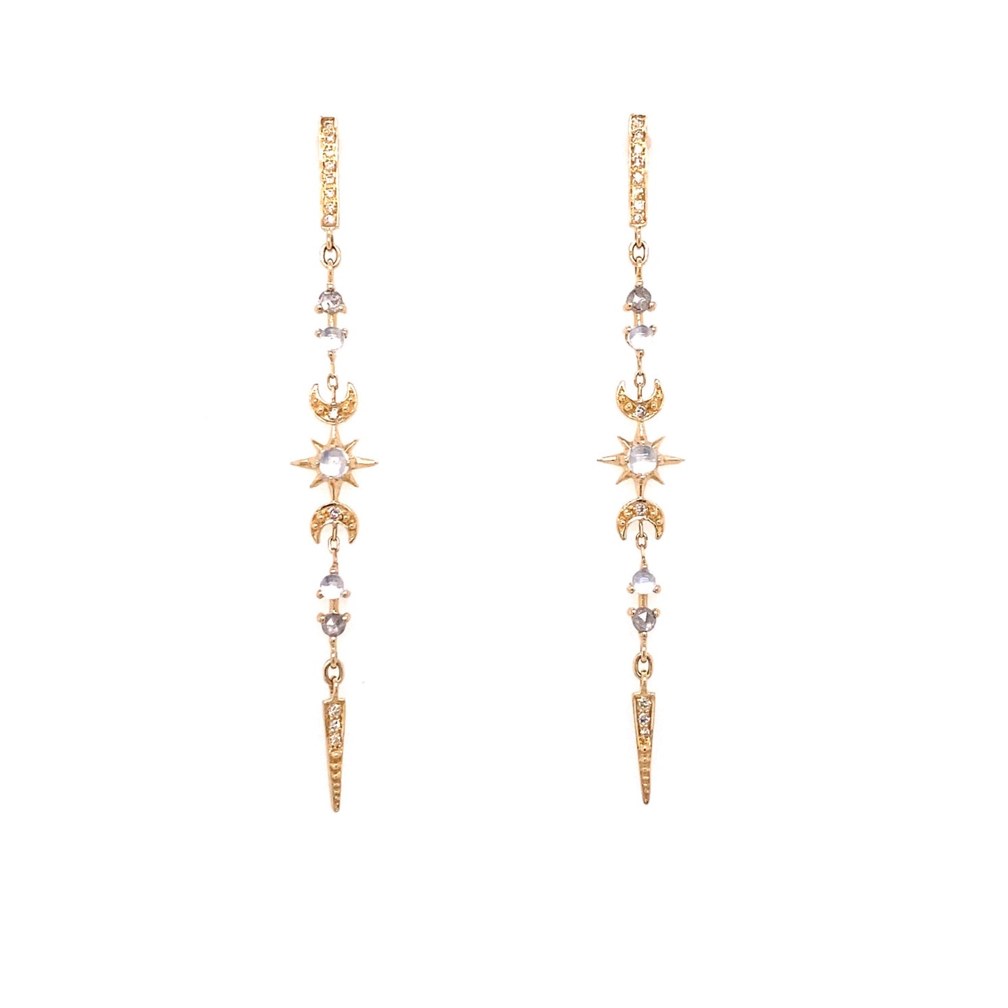 Celine Daoust 14k Moonstone and Diamond Long Stellar Earrings