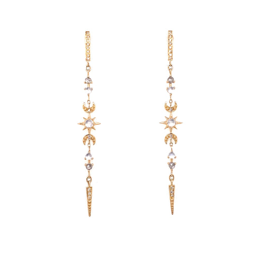 Celine Daoust 14k Moonstone and Diamond Long Stellar Earrings