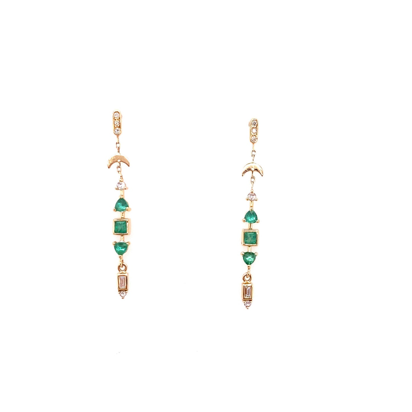 Celine Daoust 14kt Yellow Gold Emerald and Diamond Moon Totem Earrings