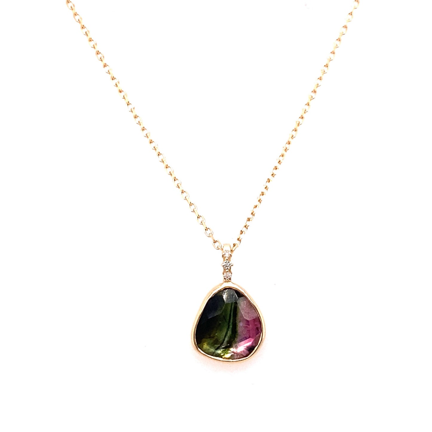 Celine Daoust 14k Watermelon Tourmaline and Diamonds Bezel Necklace