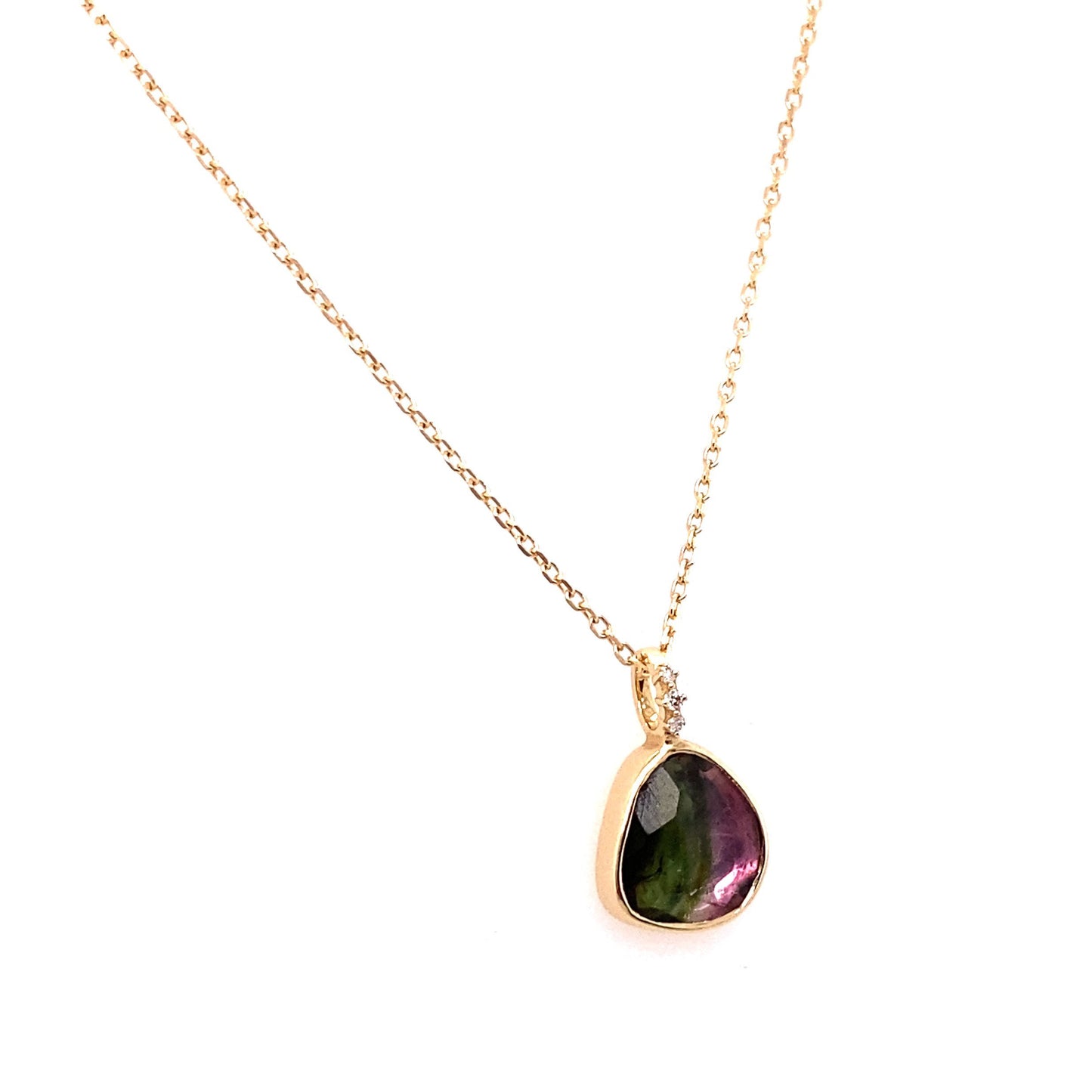 Celine Daoust 14k Watermelon Tourmaline and Diamonds Bezel Necklace