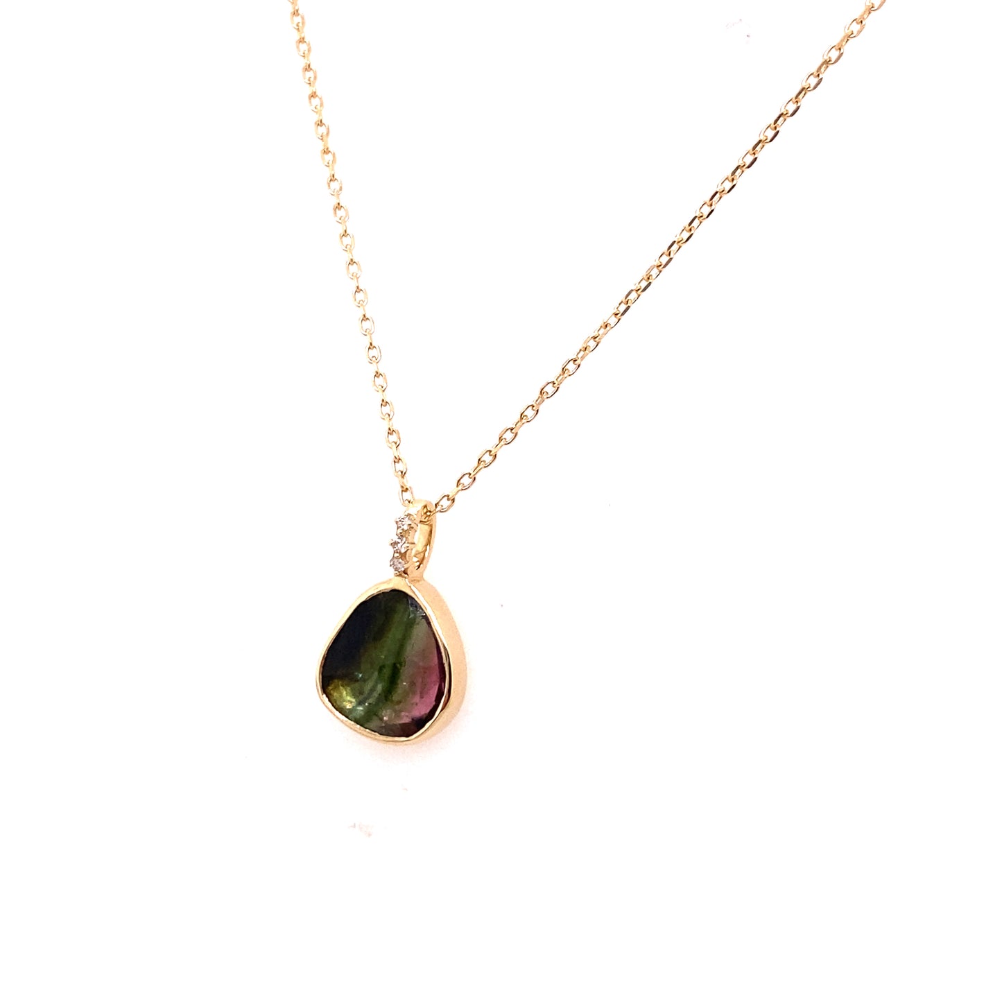 Celine Daoust 14k Watermelon Tourmaline and Diamonds Bezel Necklace