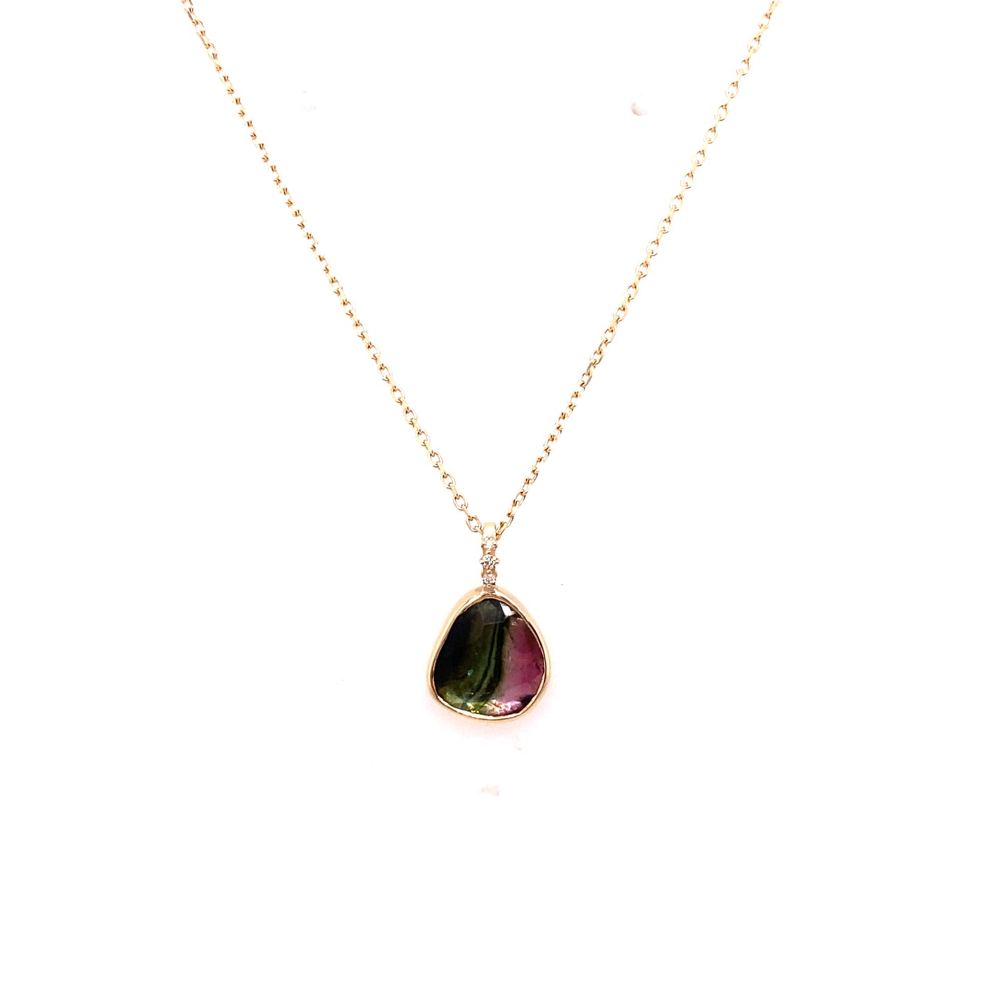 Celine Daoust 14k Watermelon Tourmaline and Diamonds Bezel Necklace