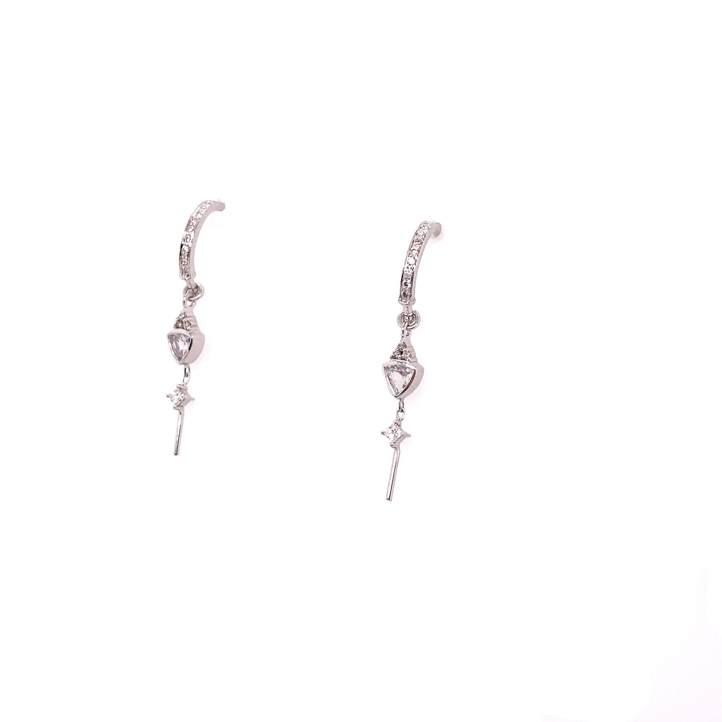 Celine Daoust 14k White Gold Triangle Diamond and Moonstone Hoop Earrings