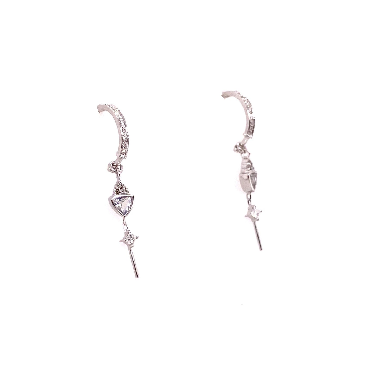 Celine Daoust 14k White Gold Triangle Diamond and Moonstone Hoop Earrings