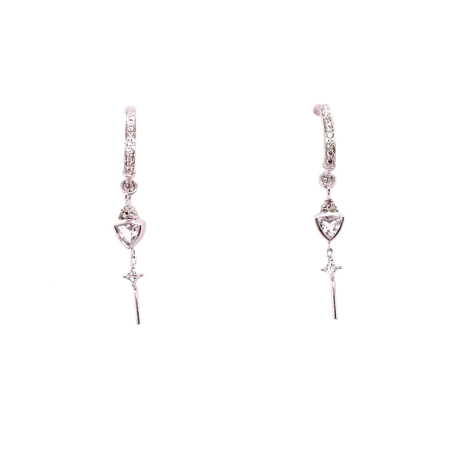 Celine Daoust 14k White Gold Triangle Diamond and Moonstone Hoop Earrings