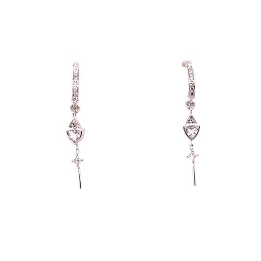 Celine Daoust 14k White Gold Triangle Diamond and Moonstone Hoop Earrings