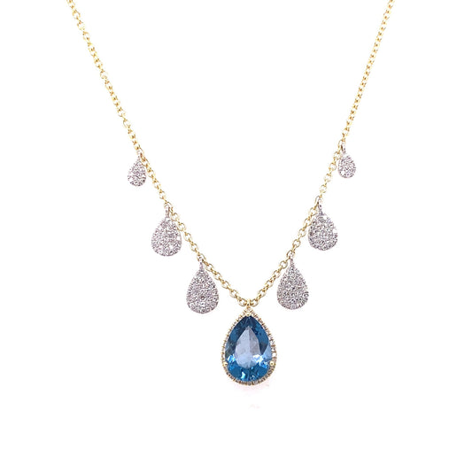 Meira T 14kt Yellow Gold Pear Shape London Blue Topaz and Diamond Charm Necklace