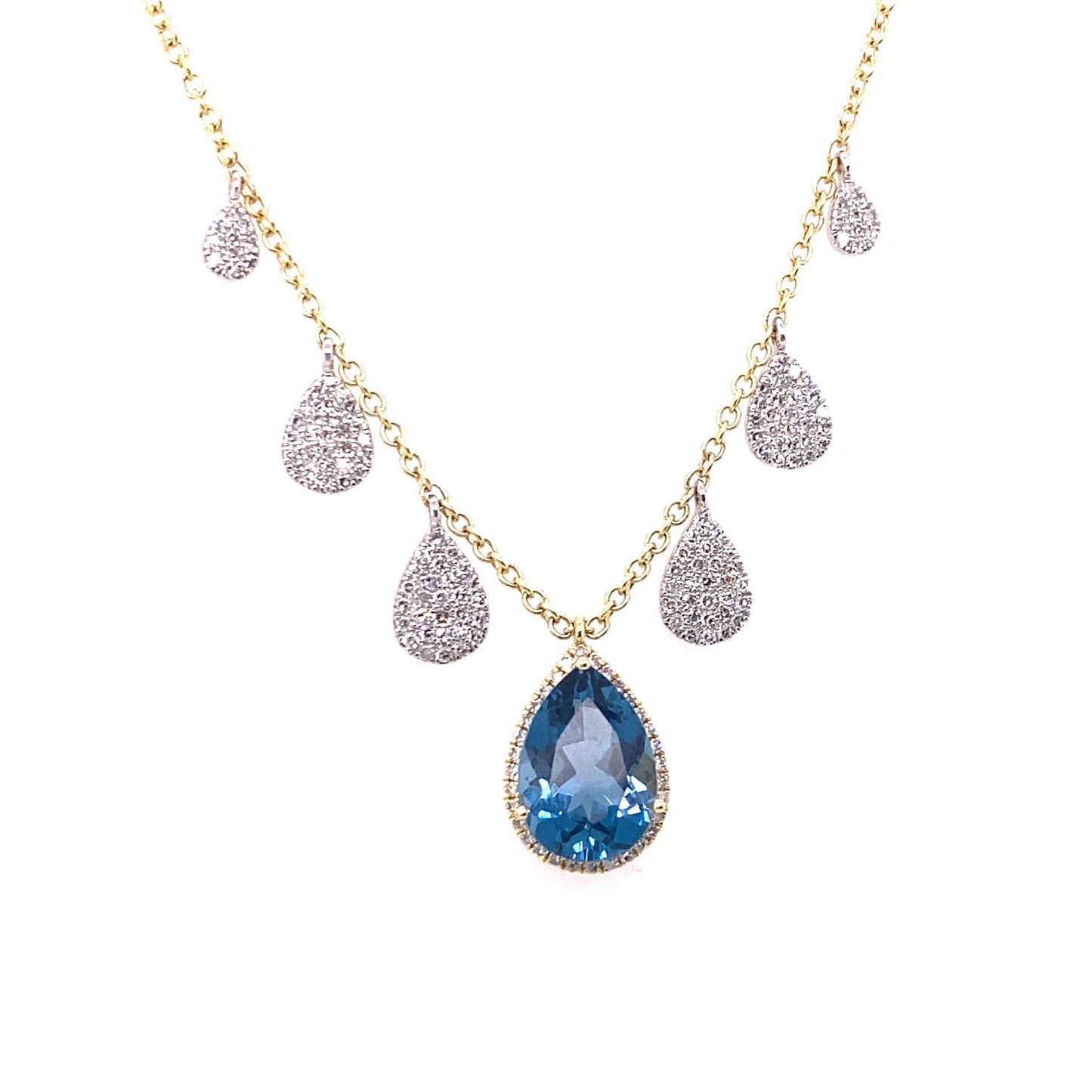 Meira T 14kt Yellow Gold Pear Shape London Blue Topaz and Diamond Charm Necklace