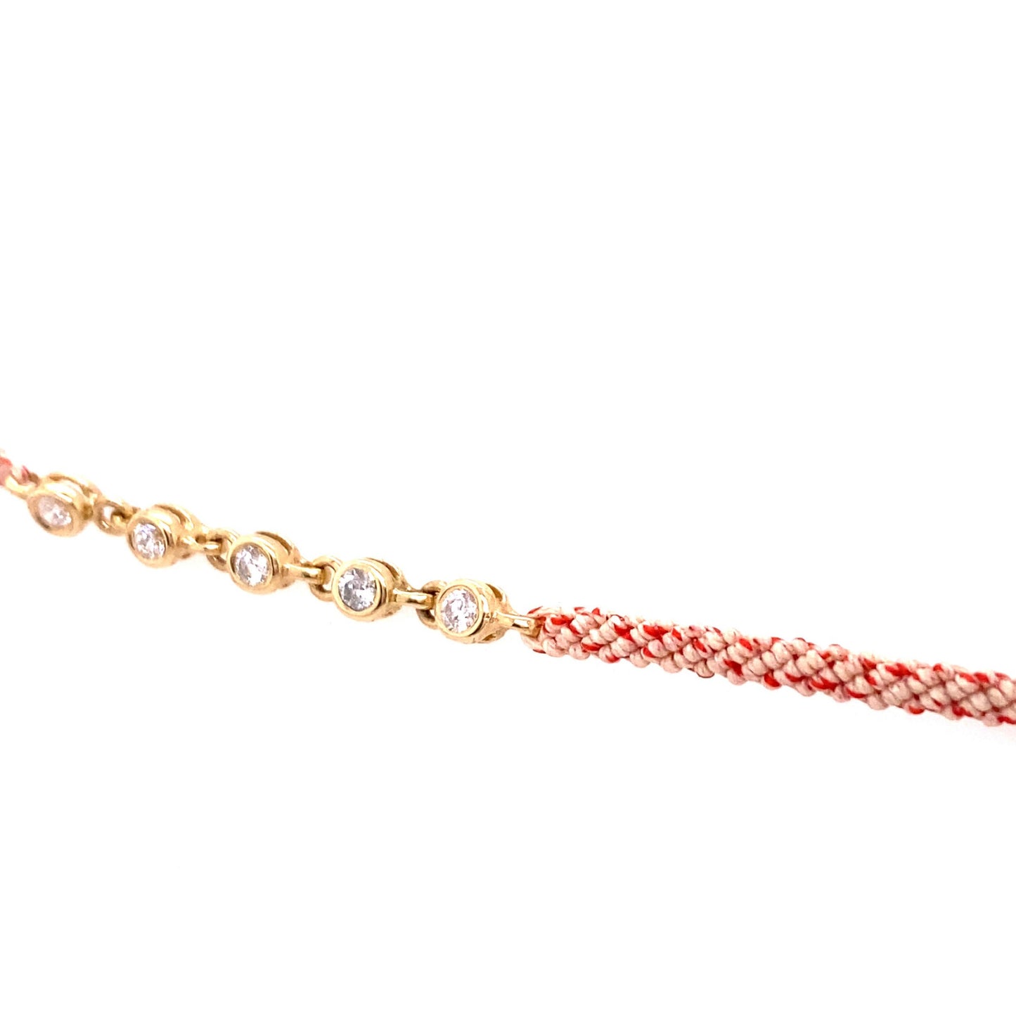 Scosha 14kt Yellow Gold Five Diamond Bezel Pink Cord Bracelet