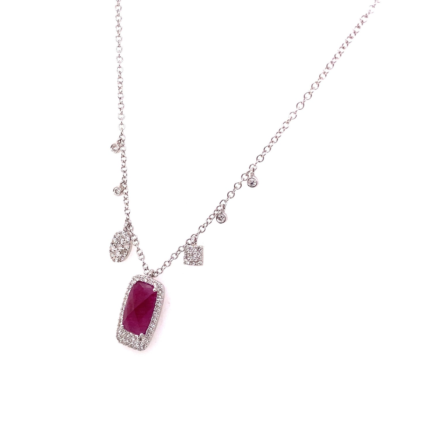 Meira T 14kt White Gold Rectangle Ruby and Diamond Charm Necklace