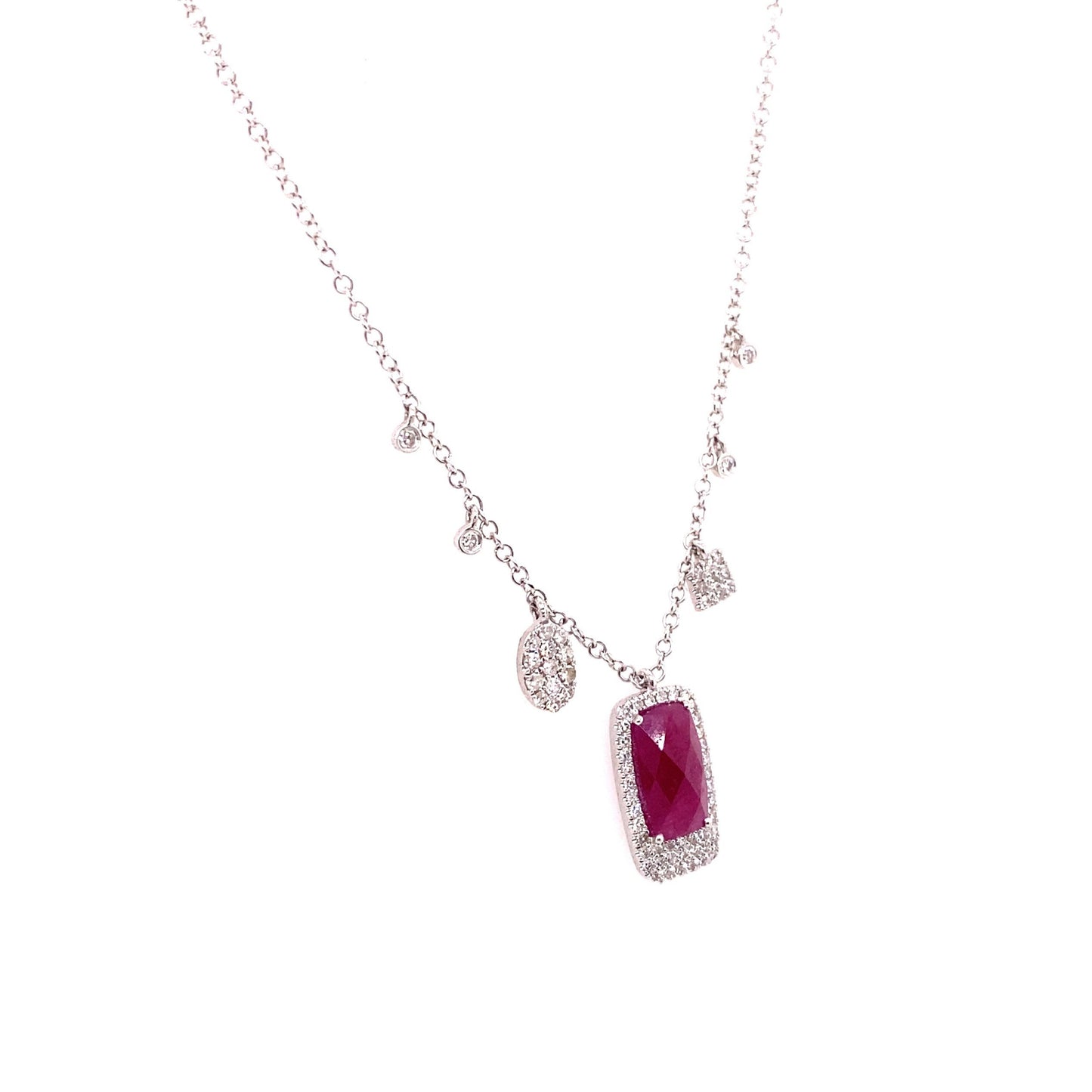 Meira T 14kt White Gold Rectangle Ruby and Diamond Charm Necklace