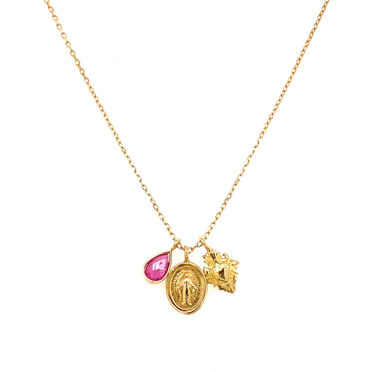 Perry De La Rosa 18kt Yellow Gold Ruby Medal Charm Necklace