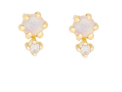 Hortense 14kt Petite Cherie Duo Opal Diamond Stud Earrings