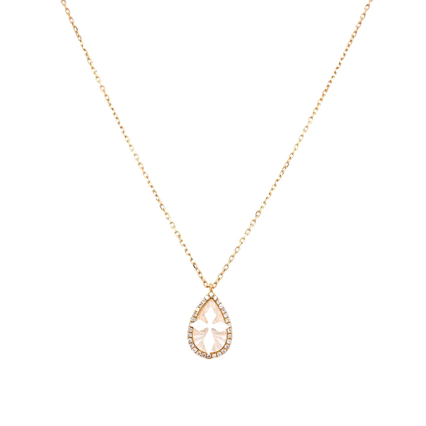Perry De La Rosa 18kt Yellow Gold Mother of Pearl Cross and Diamond Necklace