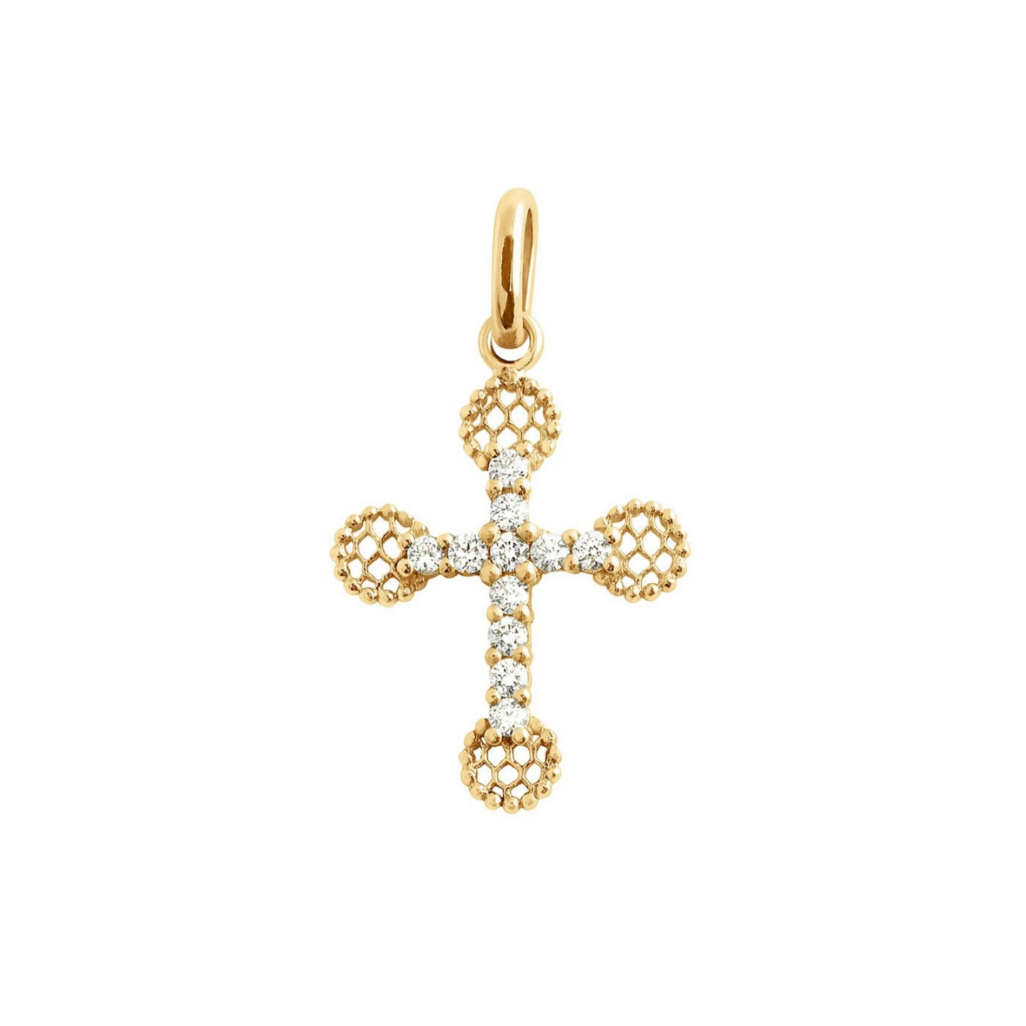 Gigi Clozeau 18kt Petite Lace Diamond Cross Pendant