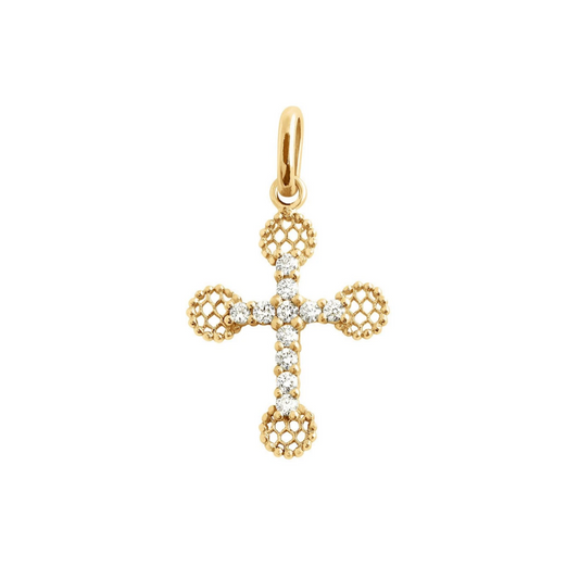 Gigi Clozeau 18kt Petite Lace Diamond Cross Pendant